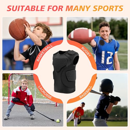 GUOZI Youth Football Padded Shirt with Chest Rib Shoulder Protectors | 5-Pad Impact Protection Compression Undershirt Vest With Heart Sternum For Football Baseball Lacrosse Paintball - size: Large, style: Black