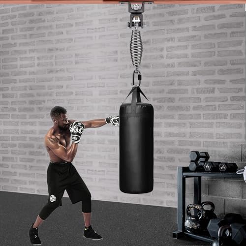 BeneLabel Heavy Bag Ceiling Mount with Spring & Chains 360° Rotation Punching Bag Ceiling Hanger with Bearings Boxing Bags Holder Hardware with 2 Wood Screws and 2 Expansion Screws - color: Hanger with 5.9" Oval Spring (220 LBs Capacity)