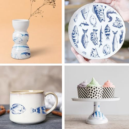 PLIGREAT 5 Pcs Fish Pattern Underglaze Transfer Paper, 20.5x14.6in Blue Ceramic Decals Lake Fishes Under Glaze Transfers Art DIY Sticker for Pottery Enamel Decals DIY Handicraft Supplies - style: Fish