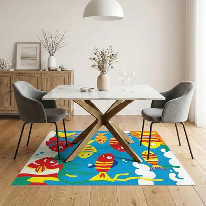 5'x7' Washable Modern Fish Area Rug, Yellow Non-Shedding Pet Friendly Carpet for Small Living Room, Playroom, Bedroom, Easy Care Kids Safe Mat | Ref:1887345 - color: Blue/Pattern 45, size: 5' x 7' (Rectangular)