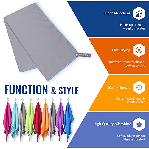 VENTURE 4TH Quick Dry Travel Towel, Ultra Soft Microfiber - 3 Sizes - color: Gray Blue, size: 72.00" x 31.50"