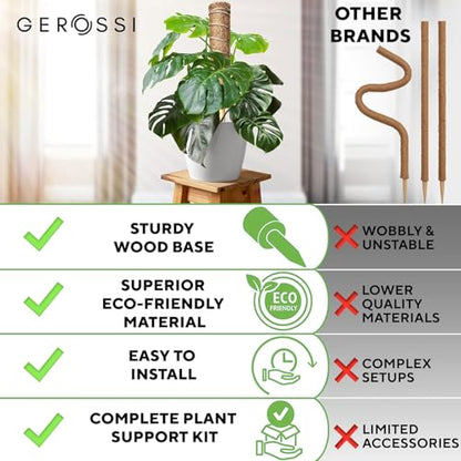 Premium Moss Pole for Plants 4-Pack - 48 Inch Sturdy Plant Support Stakes - 16.5" Extendable Poles for Monstera & Climbing Plants - 100% Natural Garden Sticks - Complete Kit w/Ties, Velcro & Rope
