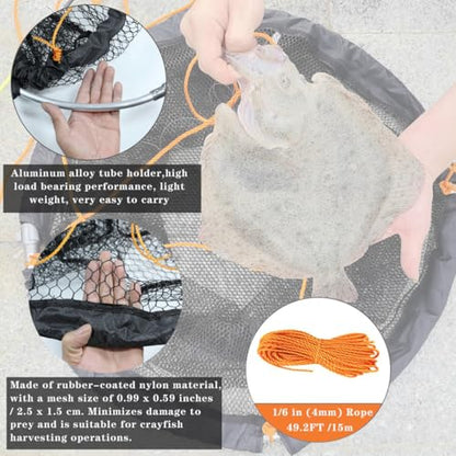 Large Collapsible Bridge Pier Fishing Net Landing Net with Rod, High Load Aluminum Ring Drop Net for Saltwater and Freshwater Pier Fishing Basket with 49.2 ft. Rope - color: Black, size: 23.6 x 23.6 x 27.5", style: 0.99*0.59 in Mesh