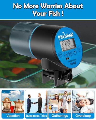 Automatic Fish Feeder for Aquarium - Rechargeable Fish Food Auto Dispenser Vacation Turtle Feeder with USB Charger Cable，LCD Screen, Customized Schedule (Blue) - color: Blue