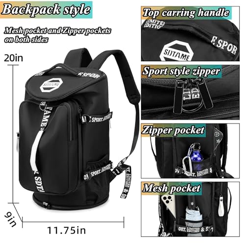 SDTAME Gym Duffel Backpack with Shoe Pocket & Laptop Sleeve - color: Black
