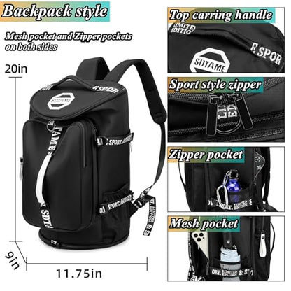 SDTAME Gym Duffel Backpack with Shoe Pocket & Laptop Sleeve - color: Black