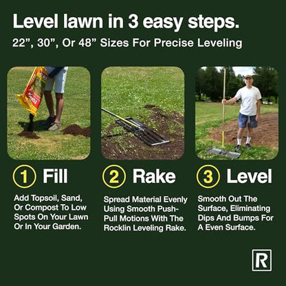 Rocklin™ Lawn Leveling Rake 30 Inch, Stainless Steel Lawn Leveler for Homeowners, Residential Leveling Rake for Soil, 78” Handle Yard Tools, for Dad, Husband & Men