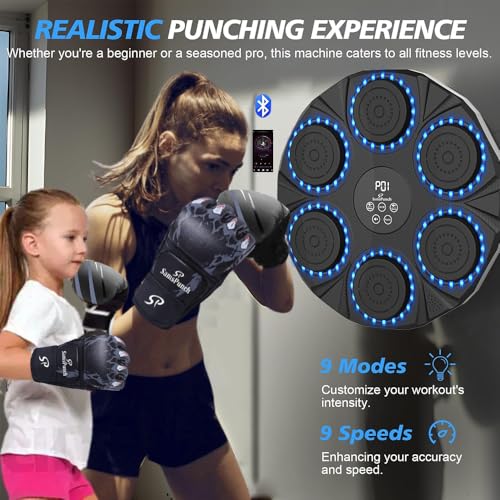 Music Boxing Machine,Wall-Mounted Music Boxing Machine for Adults and Kids with 2 Pairs Boxing Gloves and Hair Band, Interactive Boxing Target Workout Equipment for Home, Gym, and Office