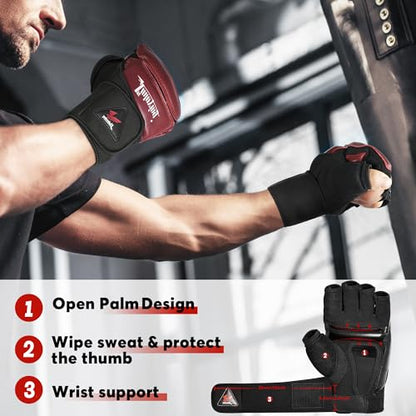 Xinluying MMA Boxing Gloves, 28CM Wide Wristband, PU, for Men, Women & Kids - color: Red, size: X-Small