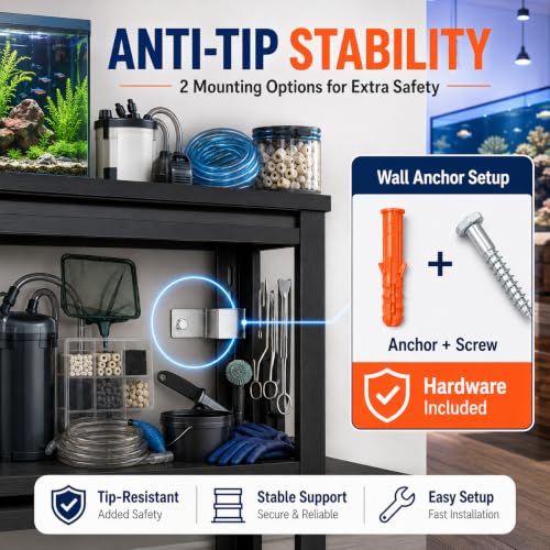 Fish Tank Stand, Freestanding Aquarium Stand with Storage Shelves for Living Room and Office, Heavy Duty Metal Fish Tank Table Fits 20-29 Gallon Terrariums, Black, 3-Tier, 31.5"H×27.6"W×13.8"D - size: 3-Tier, 31.5"H×27.6"W×13.8"D
