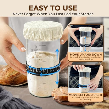 Sourdough Starter Kit, 650mL/24oz Wide Mouth Sour Dough Glass Jar Container with Lid, Fermentation Tank for Sourdough Bread Baking Supplies, Perfect for Beginners & Pro Bakers, transparent