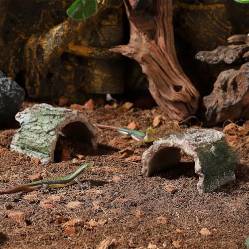 IBWell 2 Pack Aquarium Hideout Reptile Cave Betta Log Resin Hollow Tree Trunk Ornament Terrarium Tank Decoration for Fish Turtle Small Reptile - Short