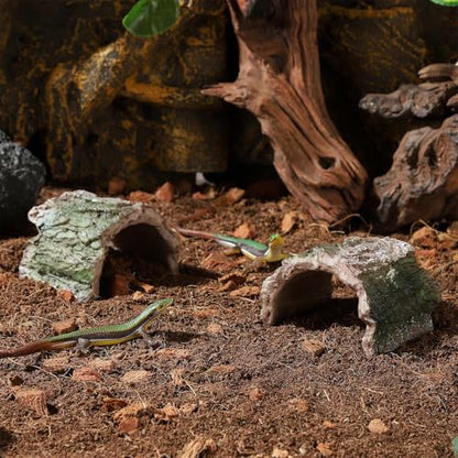 IBWell 2 Pack Aquarium Hideout Reptile Cave Betta Log Resin Hollow Tree Trunk Ornament Terrarium Tank Decoration for Fish Turtle Small Reptile - Short