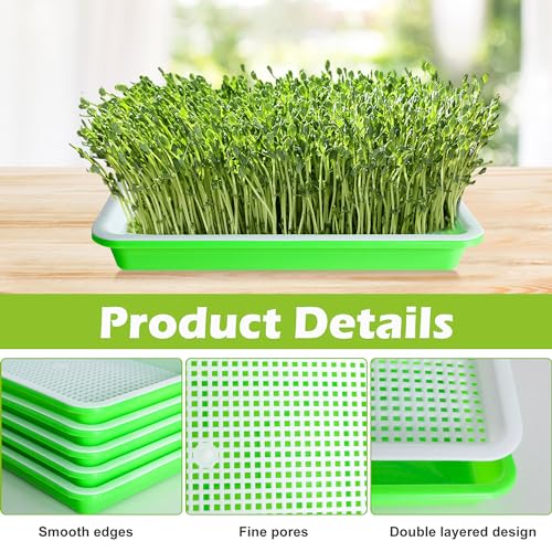 10 Pack Seed Sprouter Tray with Drain Holes - BPA Free Seed Garden Plant Germination Propagation Trays, Soil-Free Wheatgrass Tray Sprouter Microgreens Growing Kit with Germinating Paper
