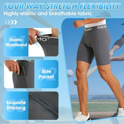 Men's Compression Athletic Shorts with Pocket Cup - color: Grey, size: Large
