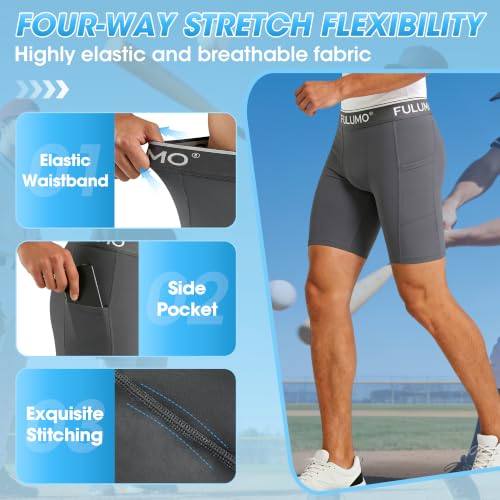 Men's Compression Athletic Shorts with Pocket Cup - color: Grey, size: XX-Large
