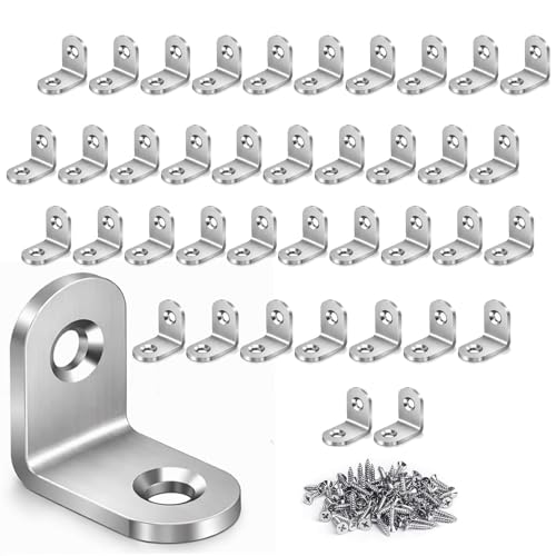 40PCS Stainless Steel L Brackets with 80 Screws, Small Right Angle Corner Braces, 0.79 x 0.79 Inch Metal Brackets for Shelves, Cabinets, Drawers, Chairs and Wood Furniture.