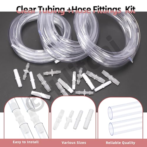 Hilitchi No.2 Clear Tubing Assortment with Hose Barb Fittings Kit Flexible Plastic Tube Hose Set For Home Repair Water Oil Transfer Aquarium