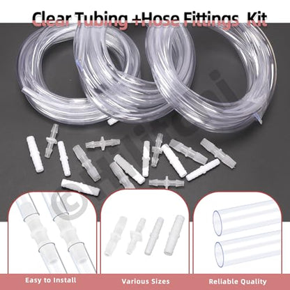 Hilitchi No.2 Clear Tubing Assortment with Hose Barb Fittings Kit Flexible Plastic Tube Hose Set For Home Repair Water Oil Transfer Aquarium