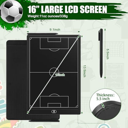 Tellegloww 2 Pack 16'' Electronic Soccer Coaching Board LCD with Stylus Lightweight Soccer Training Board for Coaches Reusable Erasable Training Game Tactics Equipment