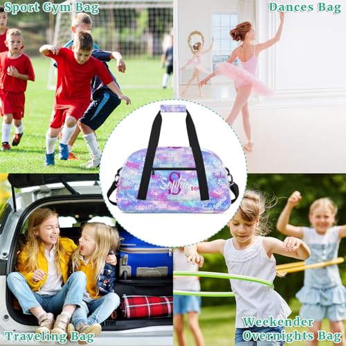 Custom Gym Dance Bag with Name, Watercolor Purple Blue Galaxy Universe - color: Color 24