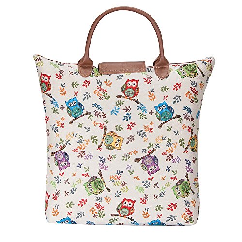 Signare Tapestry Foldable Tote Bag Reusable Shopping Bag Grocery Bag - color: Owl