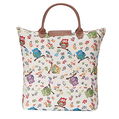 Signare Tapestry Foldable Tote Bag Reusable Shopping Bag Grocery Bag - color: Owl