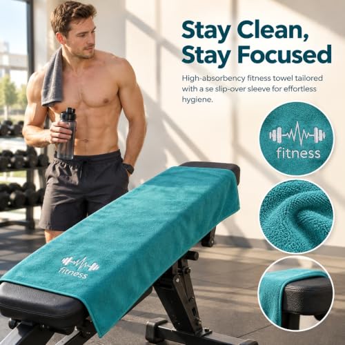 Microfiber Gym Bench Towel with Fitted Corner Hood, Blue Green - color: Blue-green