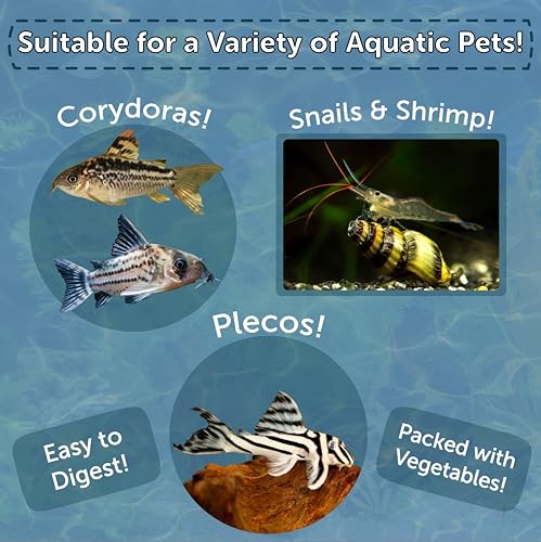 3.5mm - 1/8" Micro Sinking Wafers of Spirulina, Algae & Veggies for Bottom Fish, Plecos, Shrimp, Snails, All Tropical Fish, 4-Type Wafer & 12-Type Pellet Mix Included..5oz Canister
