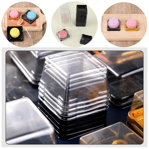 50Pcs Square Plastic Cake Boxes with Lids, 2.73" Clear PET Dessert Containers for Cupcakes, Muffins, Pastries, Bakery Packaging for Wedding, Birthday, Party Favors (black base) - color: black base