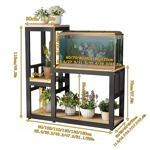 Aquarium Stand, Terrarium Stand, With Storage Shelf, Heavy-Duty Reptile Enclosure Stand, Suitable For Home And Office Use, Ideal For Reptiles, Turtles,Fish(Black+Teak,23.6x15.7in)