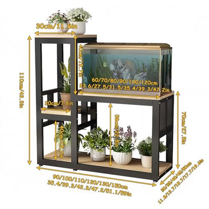Aquarium Stand, Terrarium Stand, With Storage Shelf, Heavy-Duty Reptile Enclosure Stand, Suitable For Home And Office Use, Ideal For Reptiles, Turtles,Fish(Black+Teak,23.6x15.7in)