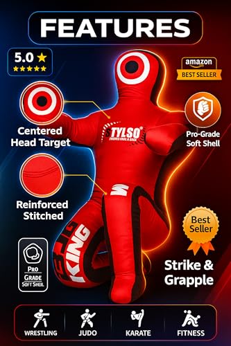 Un-Filled Grappling Dummy Wrestling Dummy Jiu Jitsu Dummy for BJJ MMA Judo Karate Practice Adult Kids - color: Red, size: 6ft / 72"