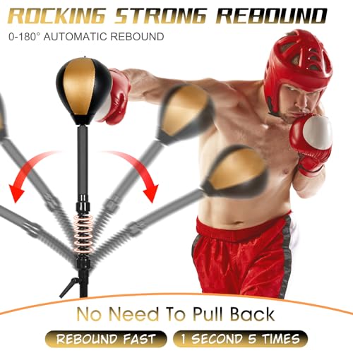 INNOLIFE Standing Reflex Speed Bag with Thick Base (Golden Black) | Adjustable Height & Reinforced Spring