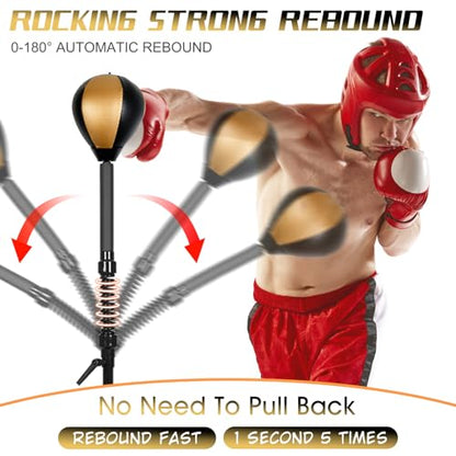 INNOLIFE Standing Reflex Speed Bag with Thick Base (Golden Black) | Adjustable Height & Reinforced Spring