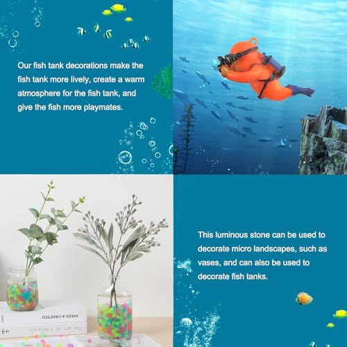 Muzero Fish Tank Decorations Aquarium Floating Diver,100 Luminous Stone Glow in The Dark Pebble and 2 Floating Ornaments Accessories for Fish Tank Decor