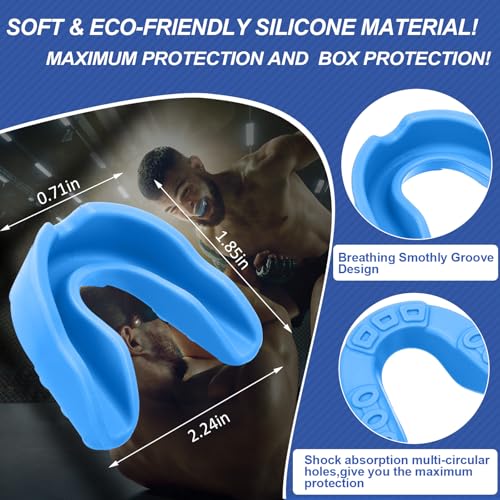 BBTO 6 Pack Kids Youth Mouth Guard for Football Sports, Boys Girls Mouthguard with Case, Soft Mouth Guard for Hockey Boxing Basketball, Ages 4+ - color: Rose Pink，lake Blue