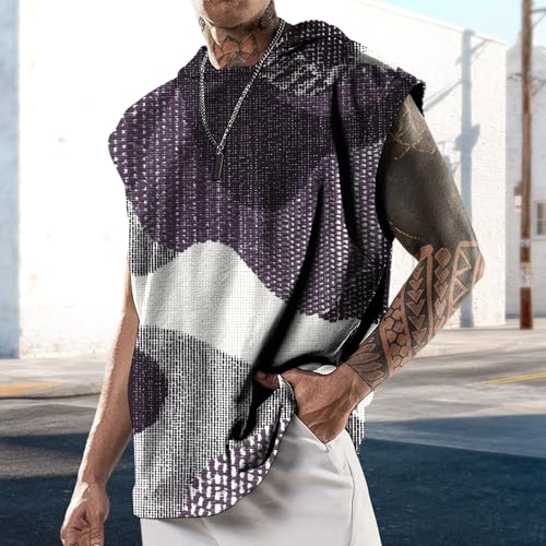 domirica Mens Relaxed Hooded Tank Tops Abstract Print Crewneck Casual Breathable Summer Fitness Sleeveless Shirt - color: Camo, size: X-Large
