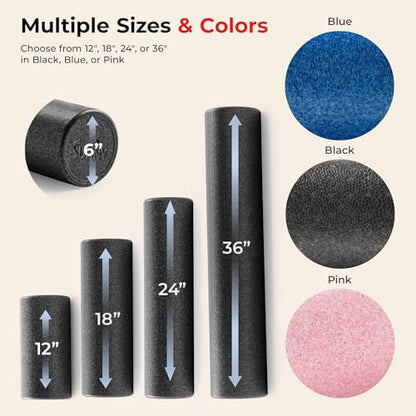 Sunny Health & Fitness 24" Black High-Density Yoga Foam Roller - color: Black, size: 24-Inch