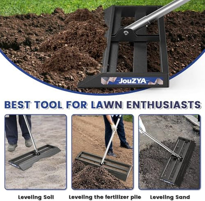 Lawn Leveling Rake 30"x10", Yard Leveling Rake with Stainless Steel, Yard Leveling Rakewith 27-80" Adjustable Handle, Lawn Rake Heavy Duty Lawn Leveler for Garden, Golf Lawn, Farm