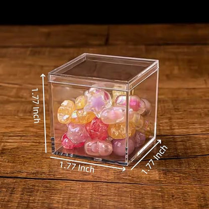 Acrylic Candy Box with Lid Small Clear Acrylic Square Cube Plastic Storage Box for Birthday Party Favor Jewelry Box - size: 1.8 x 1.8 x 1.8 Inch