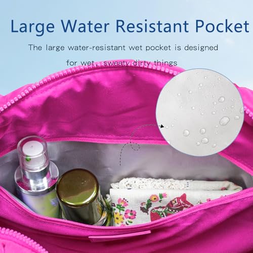 Quilted Gym Bag for Women,Duffle Bag for Travel with Wet Pocket,Carry on Weekender Bags for Women,Travel Bag with Shoe Compartment (Rose red) - color: Rose red