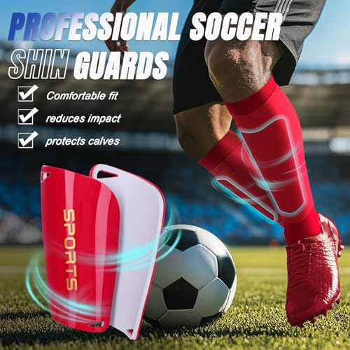 XZQTIVE Soccer Shin Guards with Shin Sleeves and Soccer Socks, Football Shin Pads Set for Kids Youth and Adult - color: red, size: L(Youth/Adult)