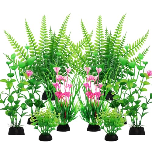Aquarium Decor, 10pcs Fish Tank Decorations Aquarium Plants, Green Fish Tank Accessories, Mini Fish Tank Plants Plastic Decoration for Aquariums