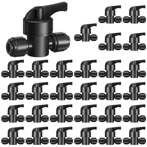 30 Pcs 1/4" Drip Irrigation Tee Connectors for Tube Quick Connect Parts Fittings for 1/4 Inch(6.35mm) Tubing or Sprinkler(Pom,Shut off Ball Valve,Black) - size: Black, style: Shut Off Ball Valve