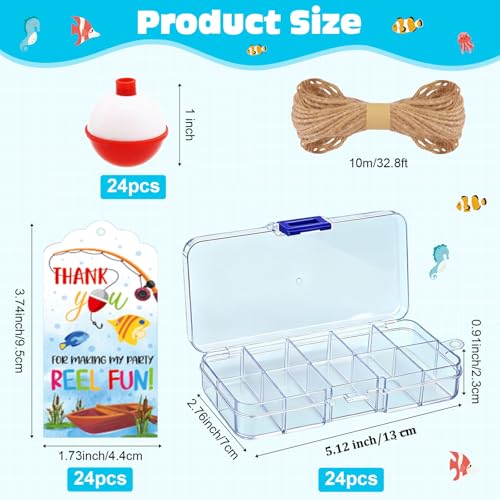 24 Set Fishing Candy Little Tackle Boxes for Birthday Party Favors with 24 Fishing Bobber 24 Thank You Cards for Making My Party Reel Fun Gone Fishing Theme Supplies Fishing Decorations (24)