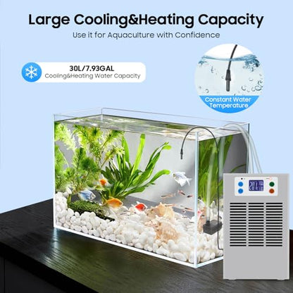 30L/7.93GAL 100W Aquarium Chiller Water Chiller – Constant Temperature Cooling System with Low Noise & Circulation Pump, for Fish Tank, Axolotl, Coral Reef, and Hydroponics