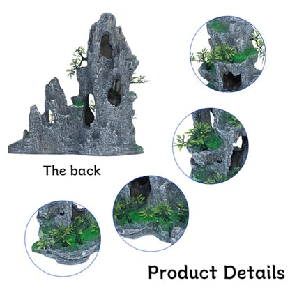 Saim Extra Large Aquarium Decorations, Resin Castle and Artificial Rock with Plants (Ancient Temple with Mountain) Fish Hideout Cave for Amano Shrimp Cichlid to Play, Hide and Rest Hardscape