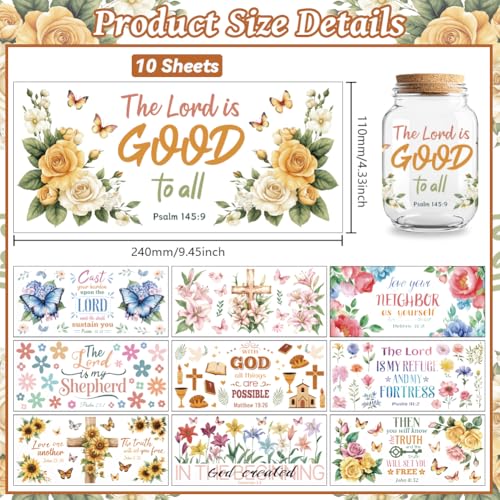 UV DTF Cup Wraps Transfer Stickers Bible and Flowers Pattern, 10 Sheets Waterproof Custom Vinyl Transfer Sticker 16oz Coffee Glass Cup Tumbler Bottle Mug Decals for Men Women - style: Bible and Flowers