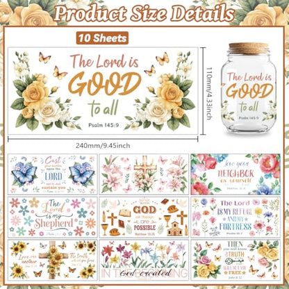 UV DTF Cup Wraps Transfer Stickers Bible and Flowers Pattern, 10 Sheets Waterproof Custom Vinyl Transfer Sticker 16oz Coffee Glass Cup Tumbler Bottle Mug Decals for Men Women - style: Bible and Flowers